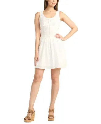 BCX Bcx Tank Dress Womens Off White Eyelet Embroidered Scoop Neck Party PAL178