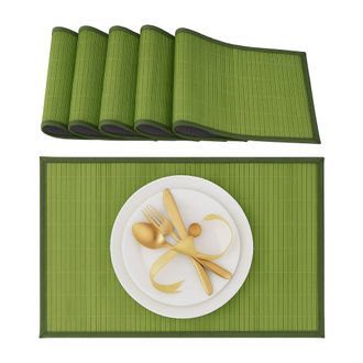 Relaxdays 12 Salvamanteles Para La Mesa Del Comedor, Bamb&uacute;, 30 X 45 Cm, Conjunto De 6 Piezas, Lavable, Verde