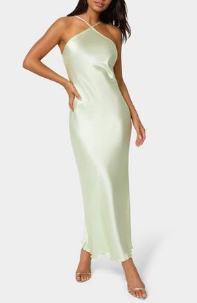 Bebe Satin Halter Dress in Heather Sage at Nordstrom Rack, Size Large