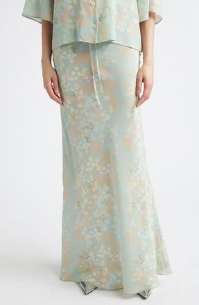 Bernadette Emily Floral Print Silk Maxi Skirt in Jasmin - Mint at Nordstrom, Size 8 Us