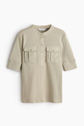 H&M Pima cotton henley shirt in Beige at Nordstrom, Size X-Small
