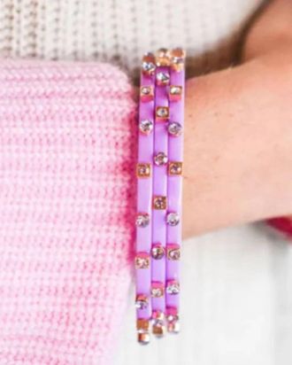 Smith & Co City Girl Jewel Bangles In Violet/iridescent Clear Stones