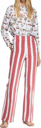 Vilagallo Striped Trousers With Buttons In Rojo Raya