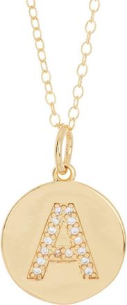 Adornia Water Resistant Cubic Zirconia Initial Disc Pendant Necklace in Gold - A at Nordstrom Rack
