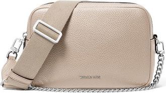 Michael Kors Bryant Medium Double Zip Chain Camera Crossbody Cross Body Womens Handbags Light Sand, Leather/Polyester
