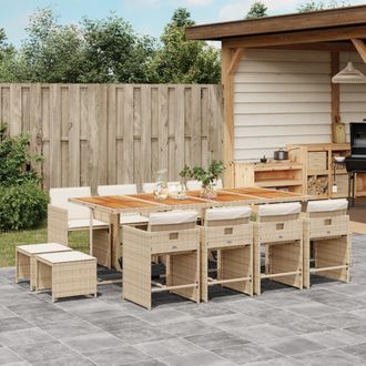 vidaXL Set Comedor De Jard&iacute;n Con Cojines 13 Pzas Rat&aacute;n Sint&eacute;tico Beige Vidaxl