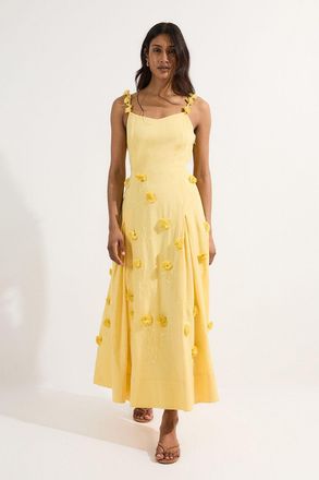 Karen Millen Womens Petite Cotton Applique Strappy Woven Maxi Dress - Yellow - Size 16 UK