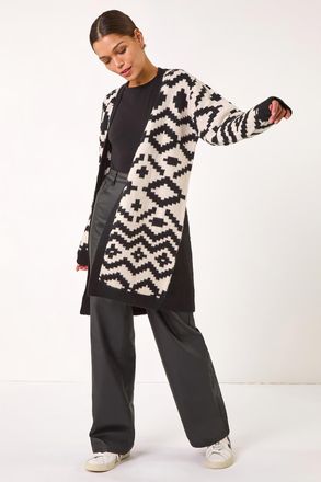 Roman Mono Geometric Pattern Knit Cardigan