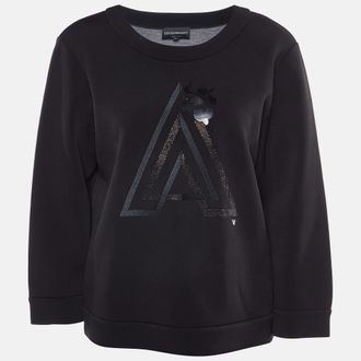 Emporio Armani Black Jersey A Embellished Sweatshirt