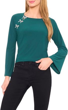 CeCe by Cynthia Steffe Pearly Bow Knit Top in Dark Forest at Nordstrom, Size X-Small