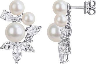 Rina Limor Silver 5.38 Ct. Tw. Gemstone & 4.5-6.5Mm Pearl Earrings