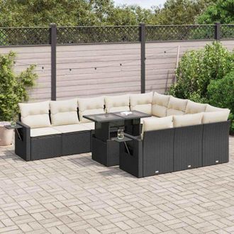 vidaXL Set De Sof&aacute;s De Jard&iacute;n 11 Pzas Y Cojines Rat&aacute;n Sint&eacute;tico Negro Vidaxl