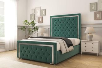 Comfort Beds Sofia Chrome Plush Bed Frame - 50 Upholstered Headboard in Emerald | Size: Single
