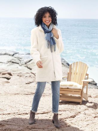 Heine Langjacke HEINE, Damen, Gr. 46, beige (ecru), 100% Polyester, unifarben, Jacken Langjacke