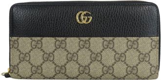 Gucci Beige Black Gg Supreme Canvas Leather Long Wallet (Bi-Fold) (Pre-Owned)