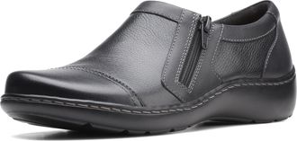 Clarks Womens Cora Giny Loafer Flat, Black Tumbled/Smooth Leather, 7 X-Wide US