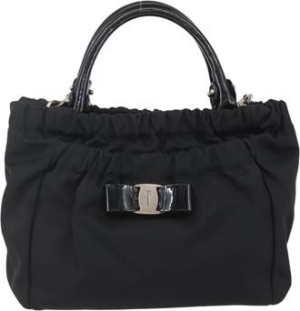 Ferragamo Vala Handbag Nylon Black Nylon Handbag (Pre-Owned)