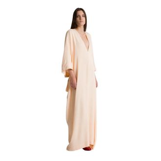Alberta Ferretti Long caftan with deep V-neck - female - Alberta Ferretti - Maxi Dresses - Pink - L - Dresses