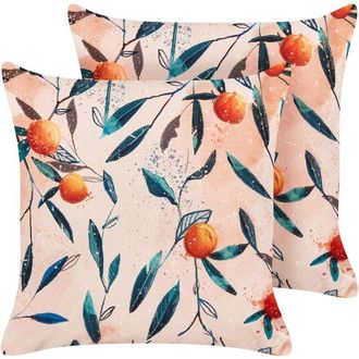 Beliani Conjunto De 2 Cojines De Jard&iacute;n Almohada De Exterior 45 X 45 Cm Poli&eacute;ster Motivo Hojas Multicolor Pialpetta