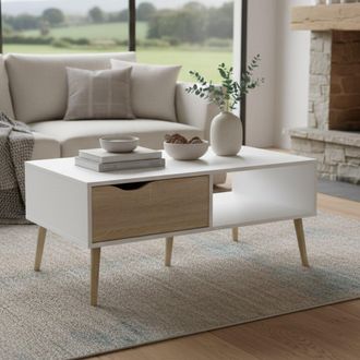 Dmora Mesa De Centro Dmora, Color Blanco Y Roble, 98,7 X 43,3 X 60,2 Cm, Con Embalaje Reforzado
