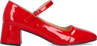 Andres Machado AM6010 - Patent Leather Mary Jane Heels with Strap - Womens Block Heel Court Shoes - Red EU 44