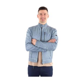 Yes-Zee Light Jackets, male, Blue, Size: 2XL Stylish Blue Leather Jacket