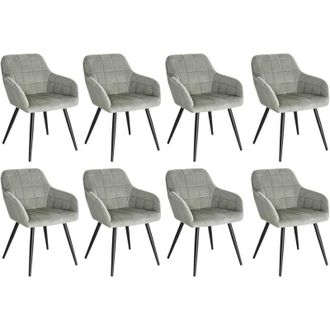 Woltu Sedie Set di 8 Sedie da Pranzo Sedie da Cucina con Gambe in Metallo per Sala da Pranzo, Velluto, Grigio
