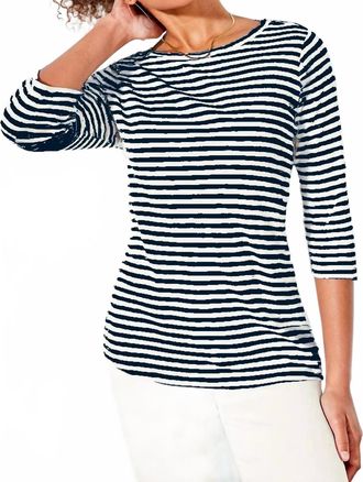 Nic+Zoe 3/4 Sleeve Stripe Boat Tee In Black Multi