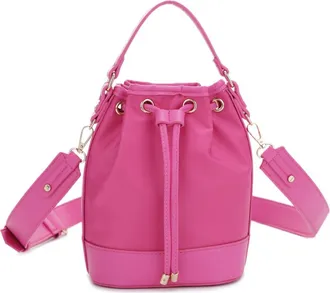 Mali + Lili Ella Nylon & Vegan Leather Bucket Bag in Fuchsia at Nordstrom