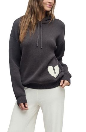 Barefoot Dreams CozyChic Heartbreaker Cotton Graphic Sweater Hoodie in Carbon-Pearl at Nordstrom, Size Xx-Small