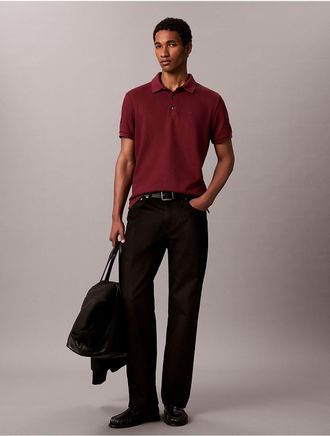 Calvin Klein Mens Waffle Knit Classic Polo Shirt - Dark Red - 2XL