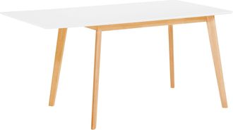 Beliani Mesa De Comedor Blanca 120/155 X 80 Cm Patas De Madera Hojas Extensibles Abatibles Minimalista Escandinavo Medio