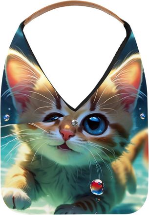 Generic Lovely Cat Swims Underwater Reusable Lightweight Grocery Bags - Foldable Into Compact Pouch, Washable & Sturdy, Multipurpose for Shopping and Travel