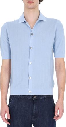 Ballantyne Blue Textured Cotton Polo Shirt