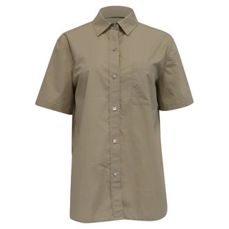 Vince Short Sleeve Poplin Button-Up Shirt in Khaki Cotton