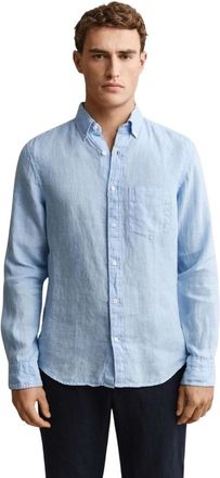 GANT Linnen overhemd - Heren - Casual Overhemden - Blauw - 5XL - Linnen - Overhemden