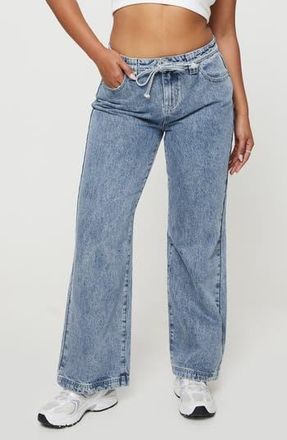 Princess Polly Pemberton Tie Waist Mid Rise Wide Leg Jeans in Blue at Nordstrom Rack, Size 12