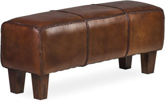 Moycor Taburete rectangular de madera de teca y piel marrón anch. 110 cm