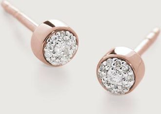 Monica Vinader Rose Gold Fiji Tiny Button Diamond Stud Earrings Diamond
