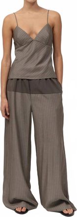 St.Agni Relaxed Slice Pants In Khaki Pinstripe