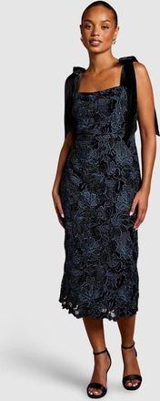 Coast Petite Velvet Lace Tie Shoulder Dress in Black at Nordstrom, Size 14P