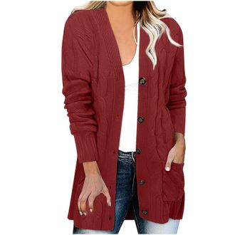 Generic Womens Cardigan Casual Long Sleeve Button Knit Fall Winter Sweater with Pockets Comfort Warm Loose Fit Travel Ladies Cardigans Ladies Lightweight Card