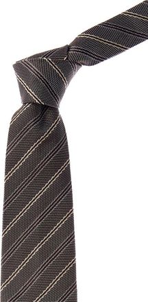 Brunello Cucinelli Grey Stripe Silk Tie