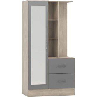 Seconique Nevada Mirrored Open Shelf Wardrobe Grey Gloss and Oak Effect