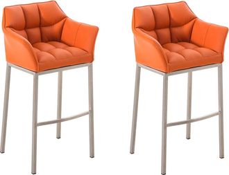 Clp Juego De 2 Taburetes De Bar Damaso Con Tapizado De Cuero Sint&eacute;tico Y Base De Cuatro Patas Naranja Acero Inoxidable