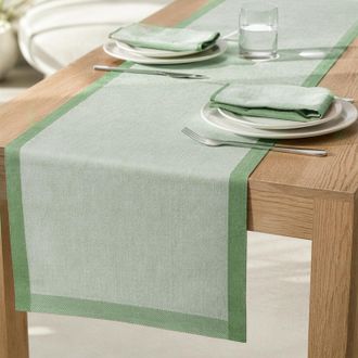 KASANOVA Runner 40x120 cm Chambray verde bordato