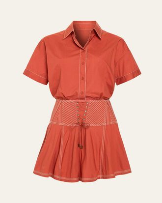 Ramy Brook Georgia Lace-Up Mini Shirtdress