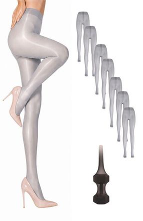 Lechery 7-Pack Glossy Semi-Opaque Statement Fashion Tights For Women in Grey at Nordstrom, Size Small