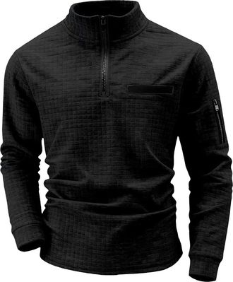 Generic Mens Quarter Zip Polo Shirts, Long Sleeve Sweatshirt Lightweight Mock Neck Pullover Casual Slim Fit Golf Polo Sweater without Hood Fleece Sporty Tops 