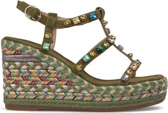 Alma En Pena Esparto Wedge Sandal - Dames - Sleehakken - Groen - 37 EU - Leer - Schoenen